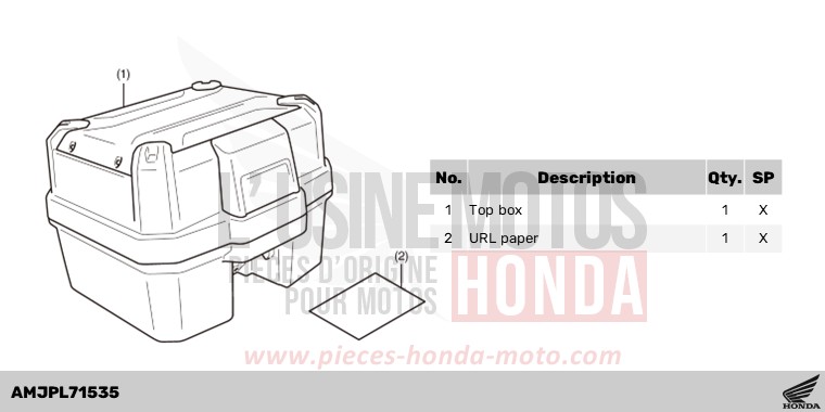 KIT,TOP BOX 38L de Africa Twin DCT GRAND PRIX RED (R380B) 2023